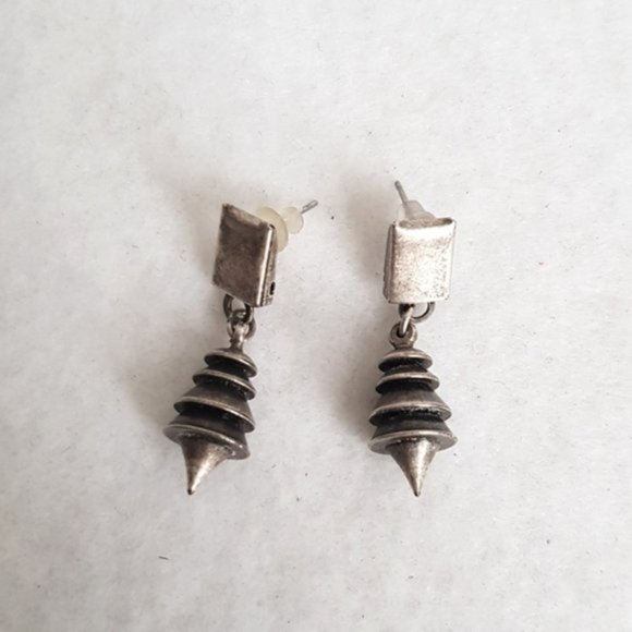 Vintage silver tone heavy dangle stud earrings